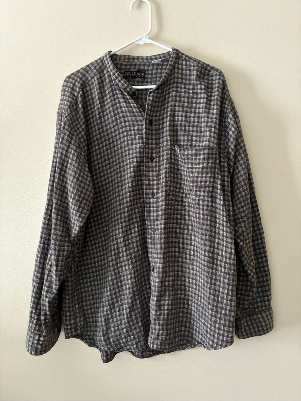 Vintage Bugle Boy Men's Gray Check Button-Up Shirt